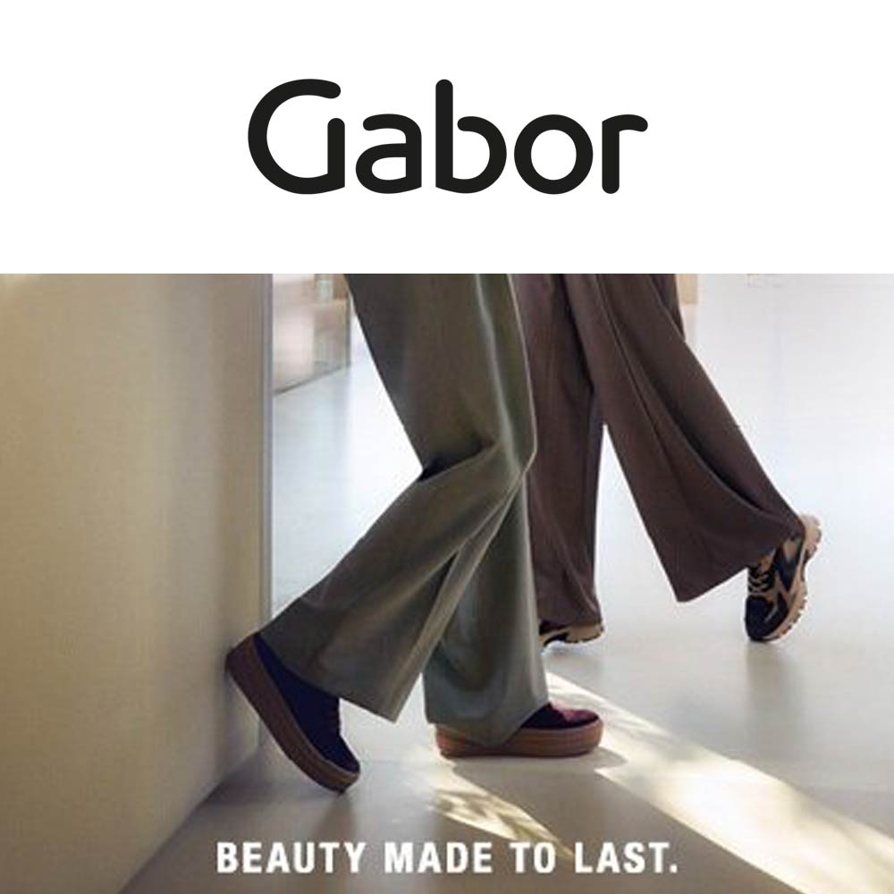 gabor brand tile with logo and two legs wearing shoes
