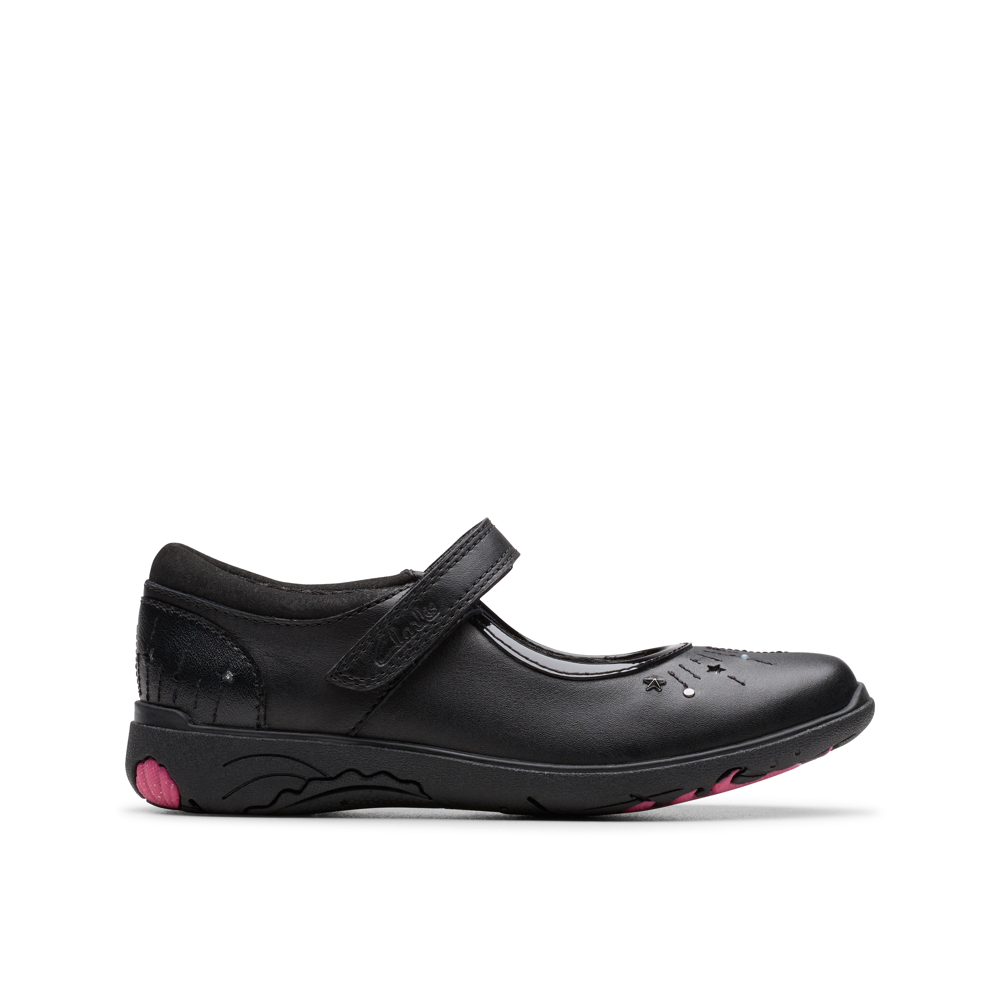 Clarks - Relda Wish K - Black Leather - School Shoes