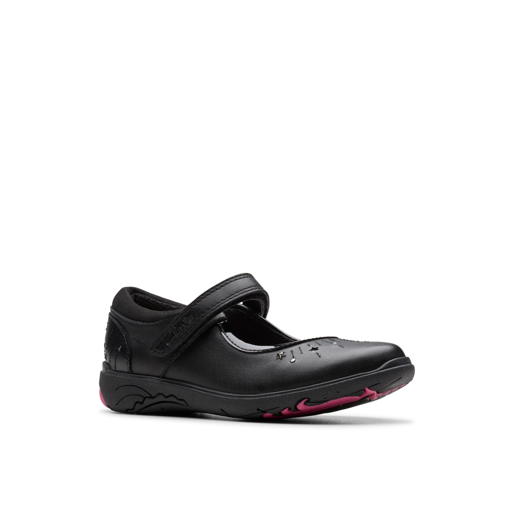 Clarks - Relda Wish K - Black Leather - School Shoes