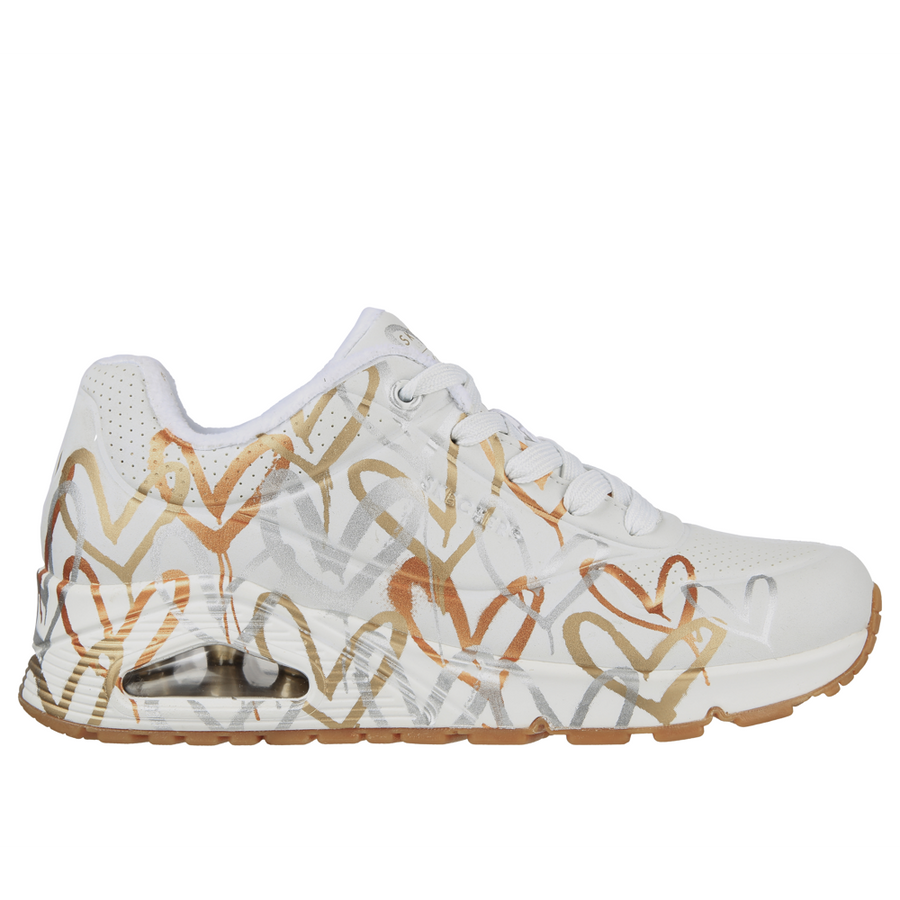Skechers Uno Metallic Love White Gold Trainers