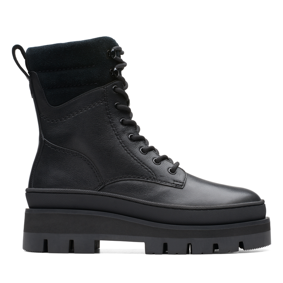 Clarks black leather boots outlet