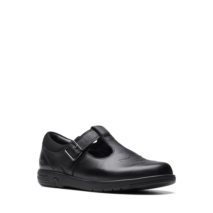 Clarks - Jazzy Tap K. - Black Leather - School Shoes