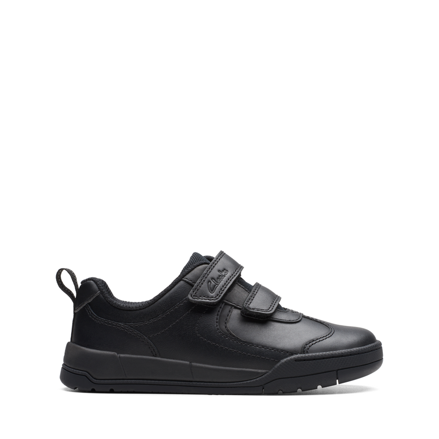 Clarks - Kick Pace K - Black Leather - School Shoes