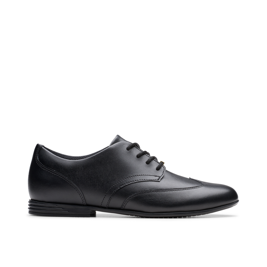 Clarks - Finja Wing Y - Black Leather - School Shoes
