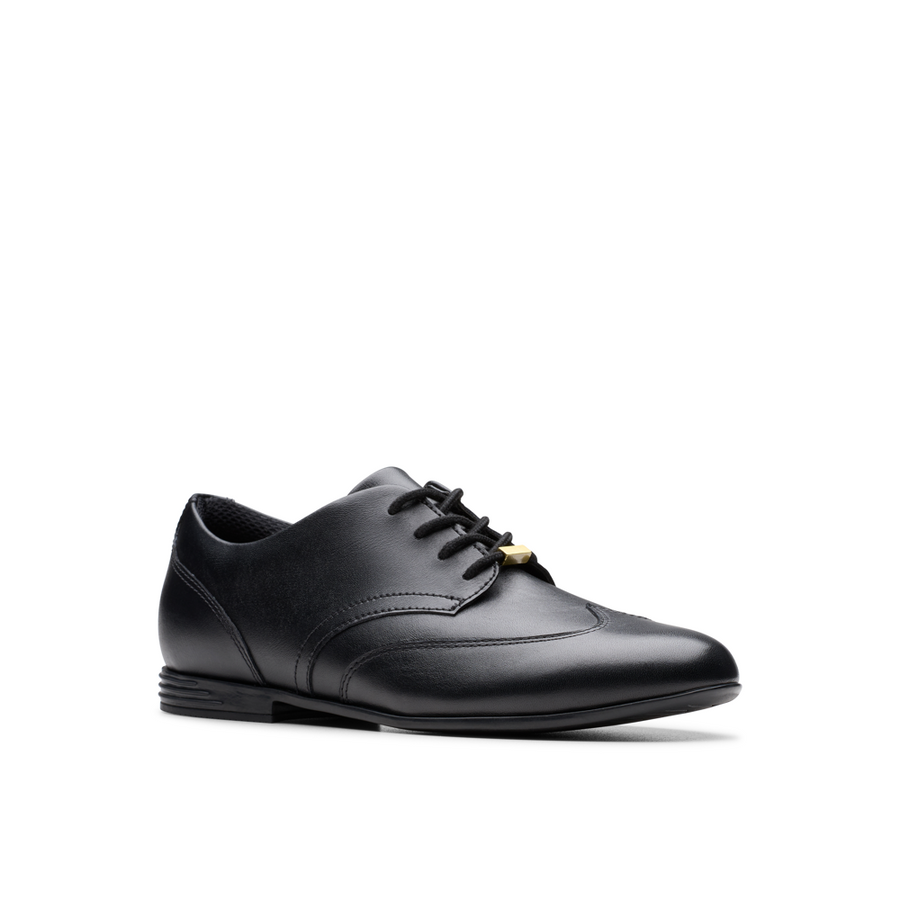Clarks - Finja Wing Y - Black Leather - School Shoes