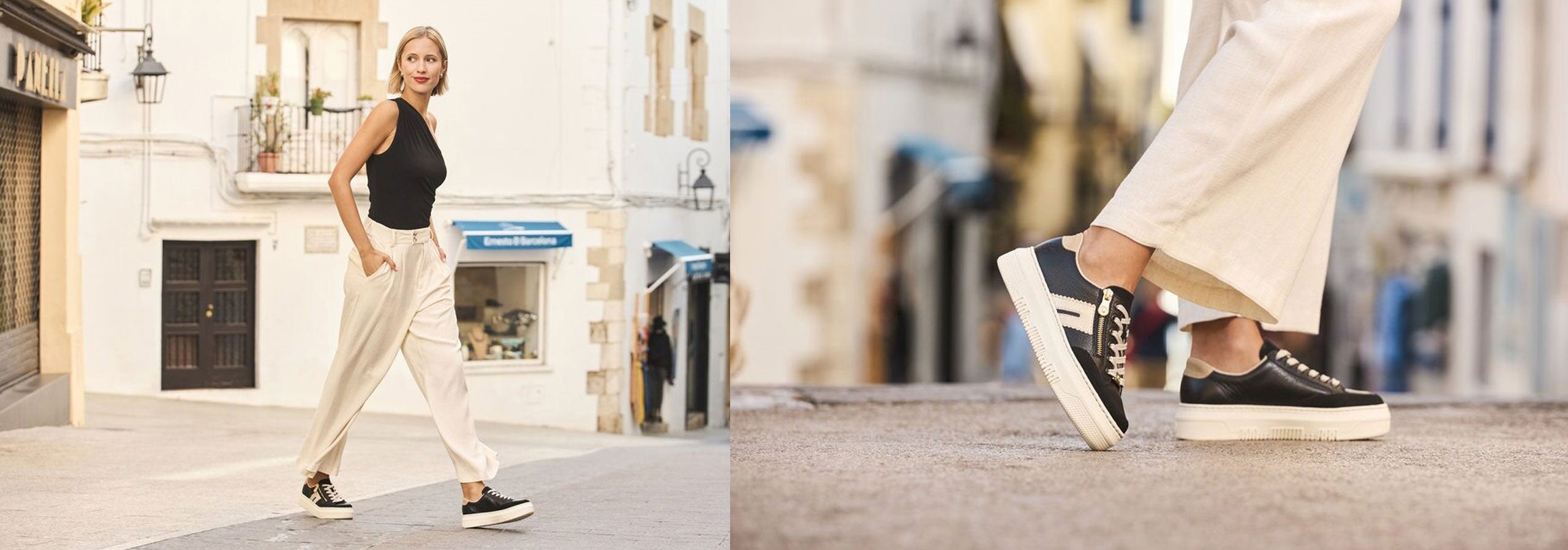 woman walking with black shoes
