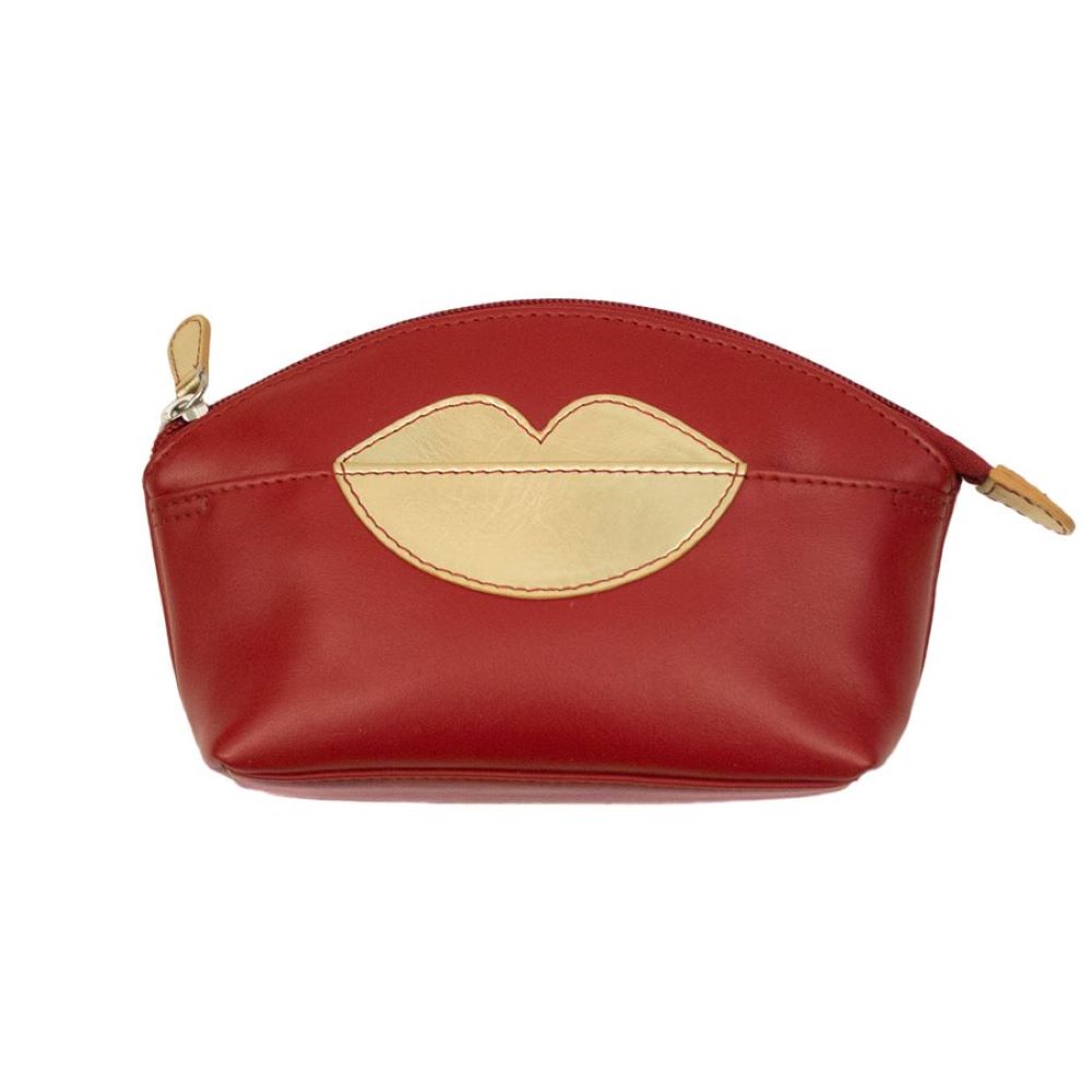 Jewn - Cosmetic Pouch Red W/Gold Lips - Redgold - Bags